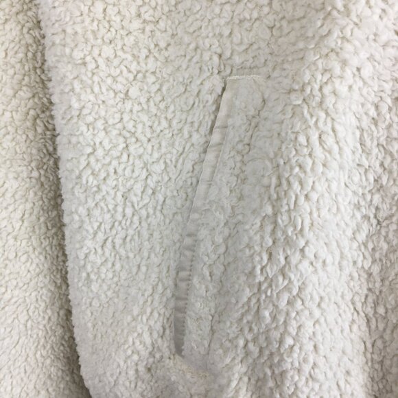 ATHLETA Ivory Asym Zip Collar Satin Trim Fur Fluffy Pullover Jacket - Picture 9 of 12